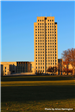 The ND Capitol Building in front of a blue sky. 