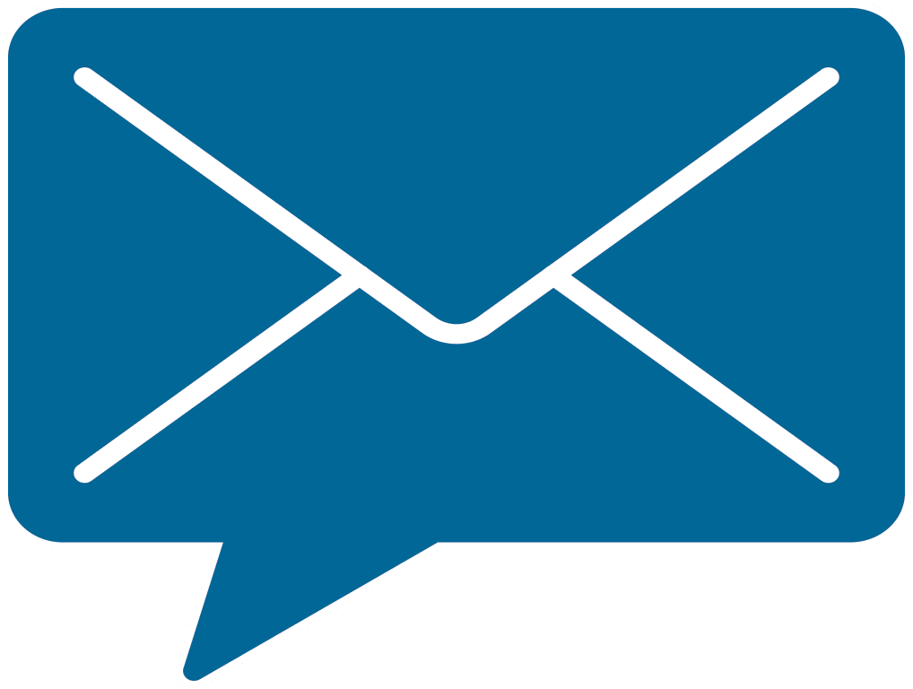 Blue icon of an envelope inside a speech bubble