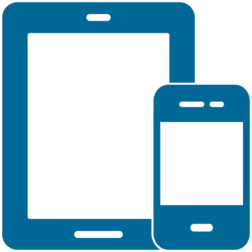 Blue icon of a tablet next to a mobile phone