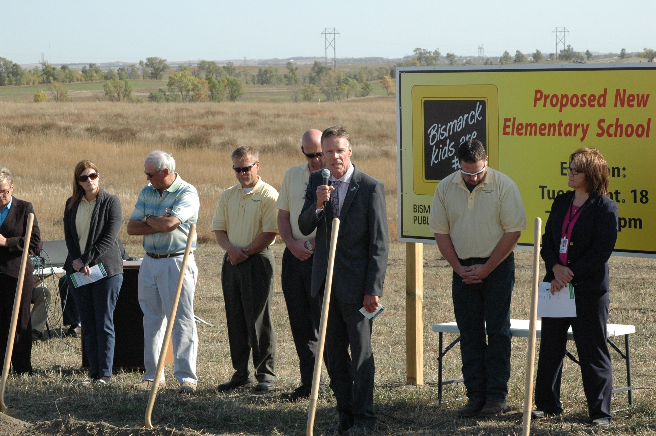 Mayor John Warford speaks at a groundbreaking event in northwest Bismarck